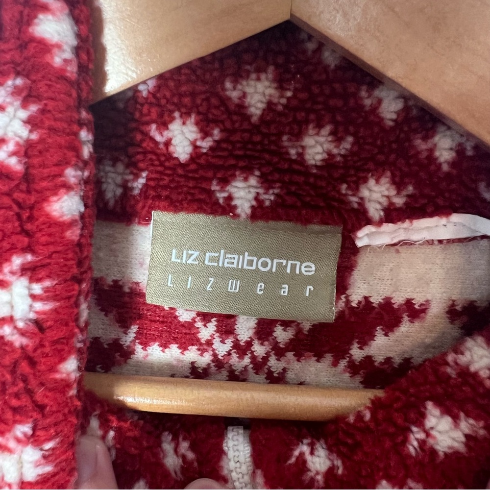 Liz Claiborne 90s Vintage Fair Isle Christmas Fleece Pullover Sweatshirt L/XL - Picture 7 of 8